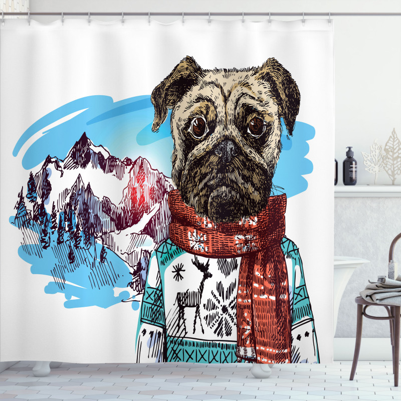 Sketch Style Dog Doodle Shower Curtain
