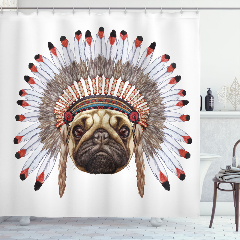 Native Style Bonnet Dog Shower Curtain