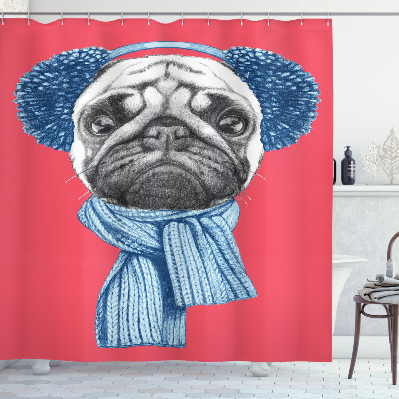 Winter Dog with Earmuffs Shower Curtain