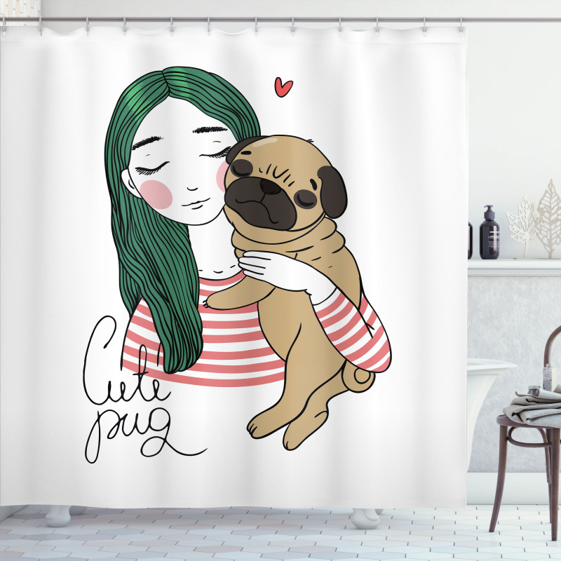 Dog with Girl Shower Curtain
