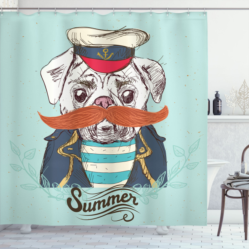 Captain Dog with Hat Jacket Shower Curtain