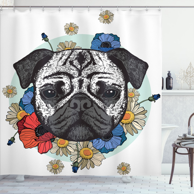 Black and White Head of Dog Shower Curtain