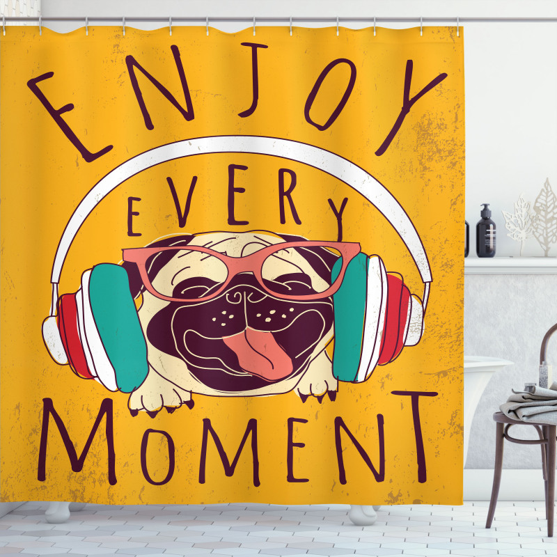 Happy Dog Listening Music Shower Curtain