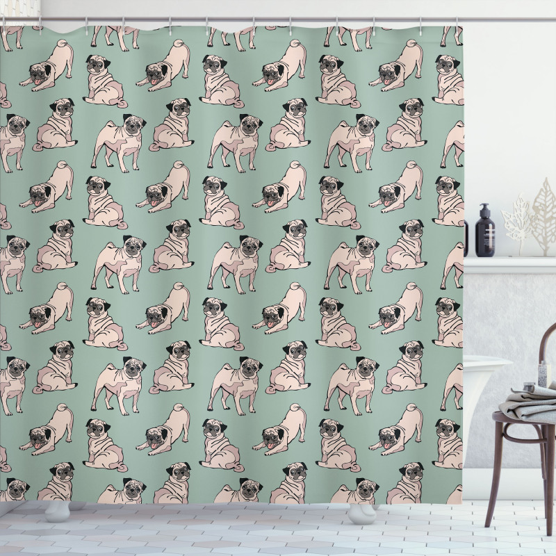 Sitting Stretching Dog Shower Curtain