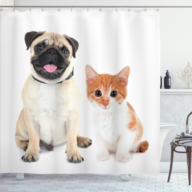 Kitten and Puppy Photo Shower Curtain
