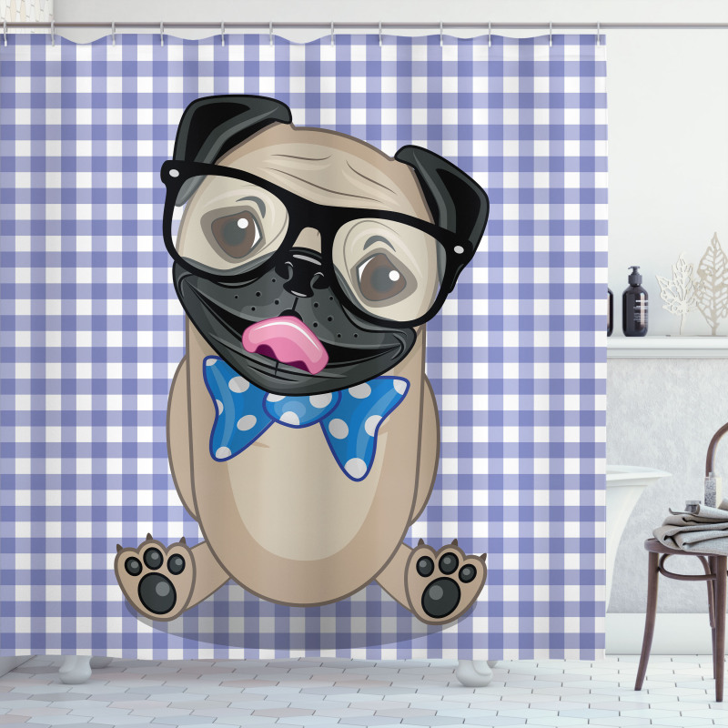 Nerdy Glasses Bow Tie Dog Shower Curtain