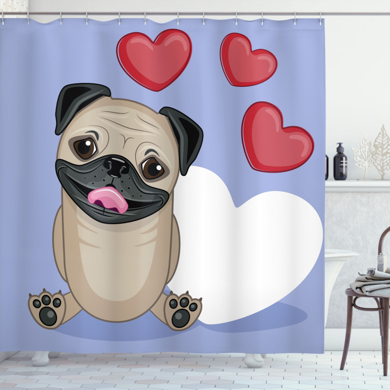 Happy Dog with Hearts Shower Curtain
