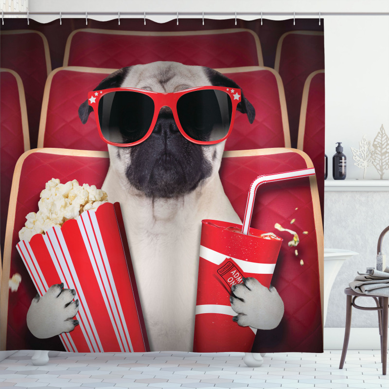 Dog Watching Movie Popcorn Shower Curtain
