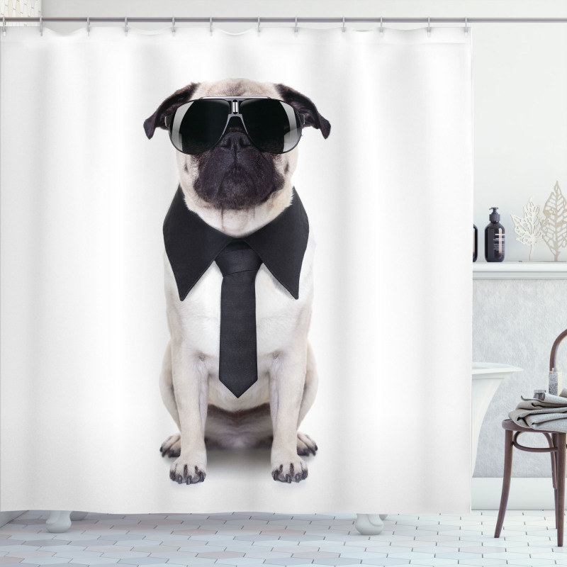 Cool Dog with Tie Glasses Shower Curtain