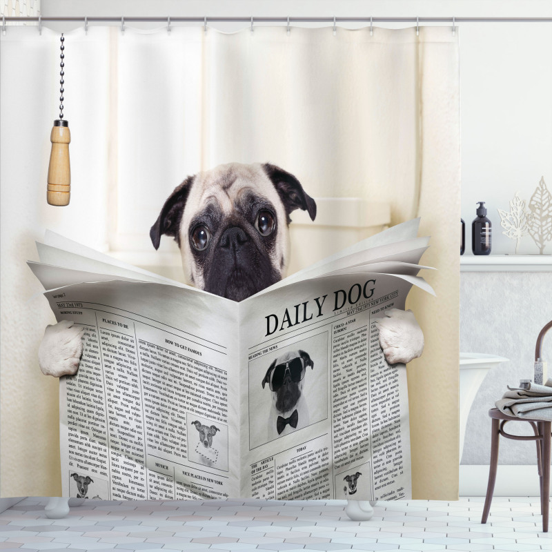Puppy Reading Newspaper Shower Curtain