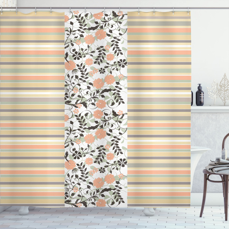 Floral Ornate and Stripes Shower Curtain