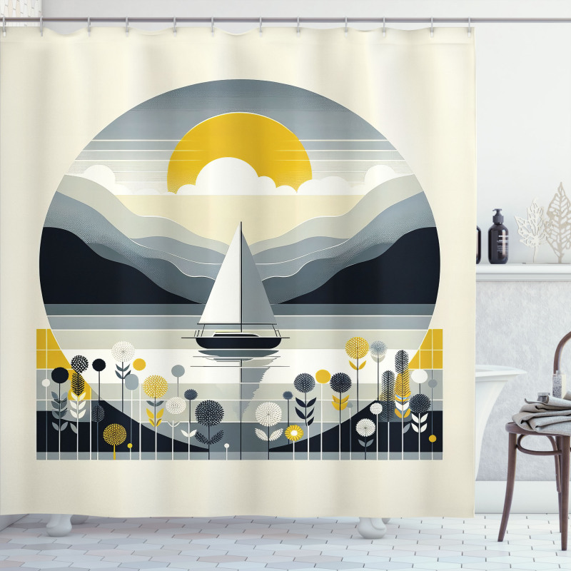 Nautical Shower Curtain Scandinavian Minimal Seascape