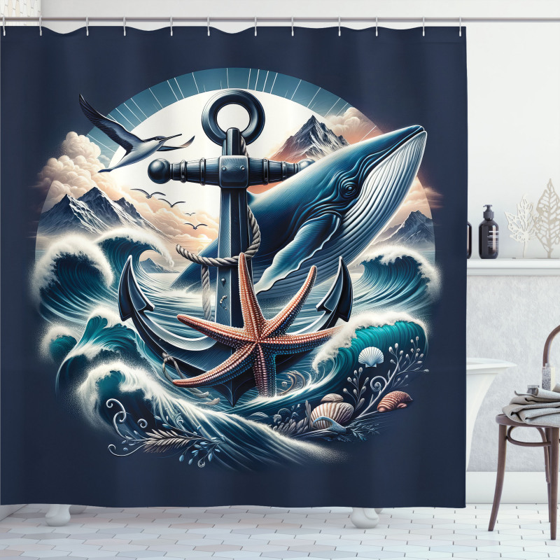 Nautical Shower Curtain Anchor in Marine Scene