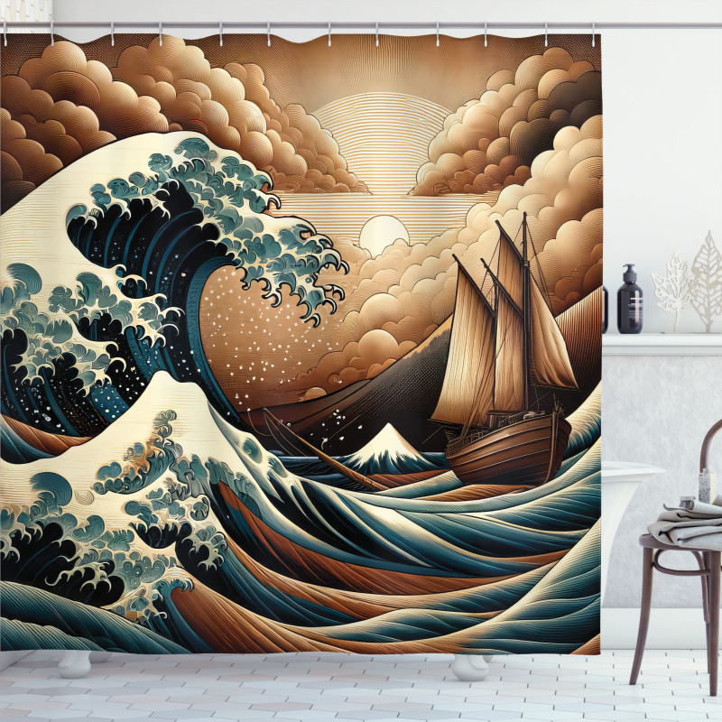 Nautical Shower Curtain Japanese Art Ocean Waves