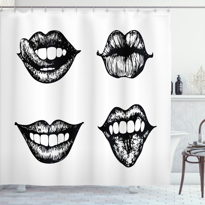 Monochrome Sketch Style Shower Curtain