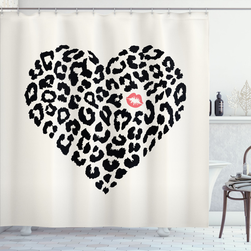 Heart Shaped Leopard Skin Shower Curtain