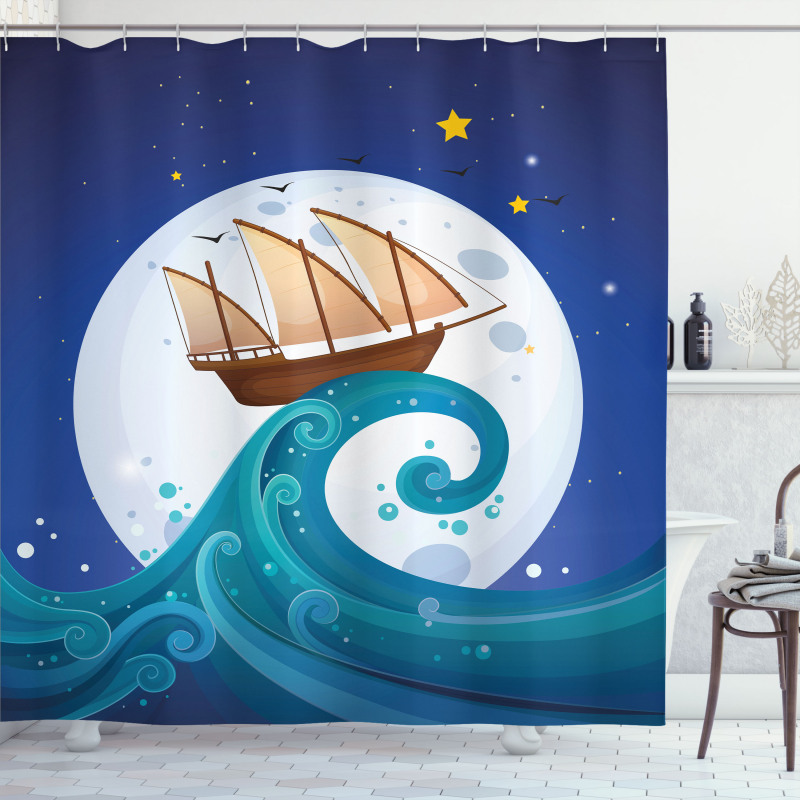 Old Ship Riding Waves Shower Curtain