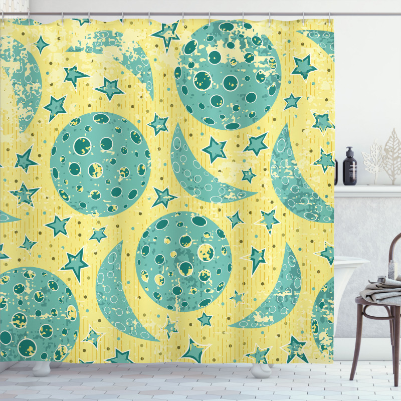 Grunge Style Moon Phases Shower Curtain