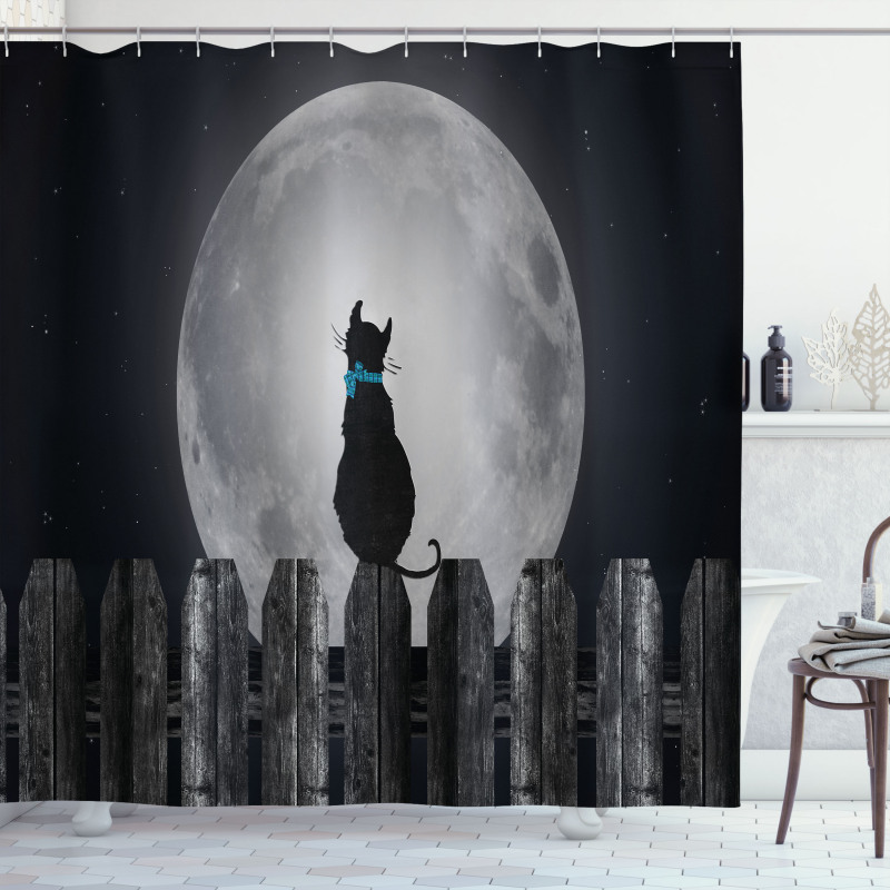 Cat Looking at the Moon Shower Curtain