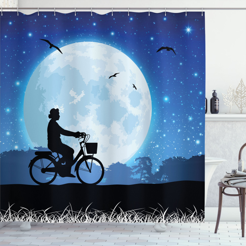 Person Rides Bicycle Night Shower Curtain