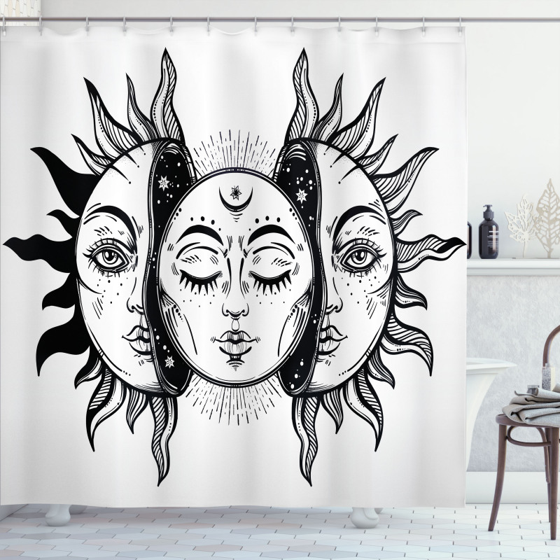 Monochrome Sun and Moon Shower Curtain