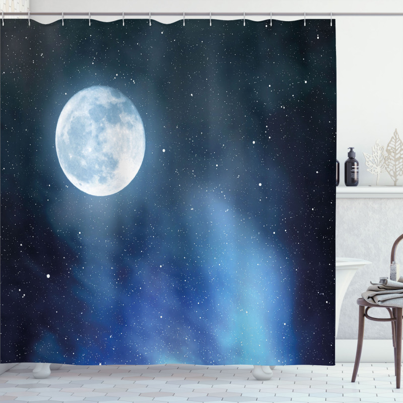 Starry Night Sky Full Moon Shower Curtain