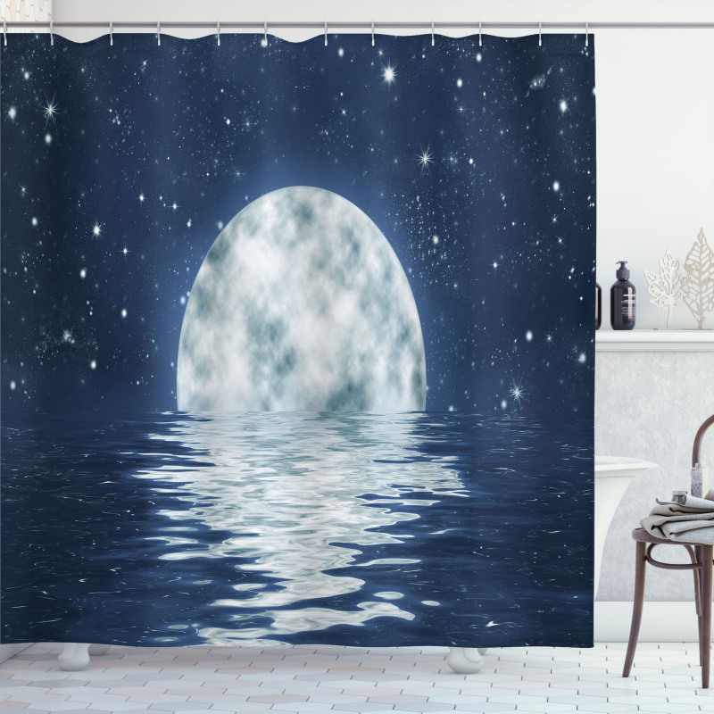 Moon Setting over Sea Shower Curtain