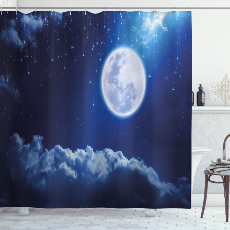 Full Moon Falling Stars Shower Curtain