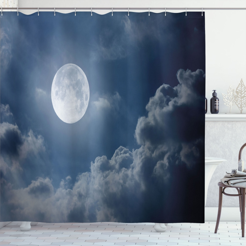Night Skyline Full Moon Shower Curtain