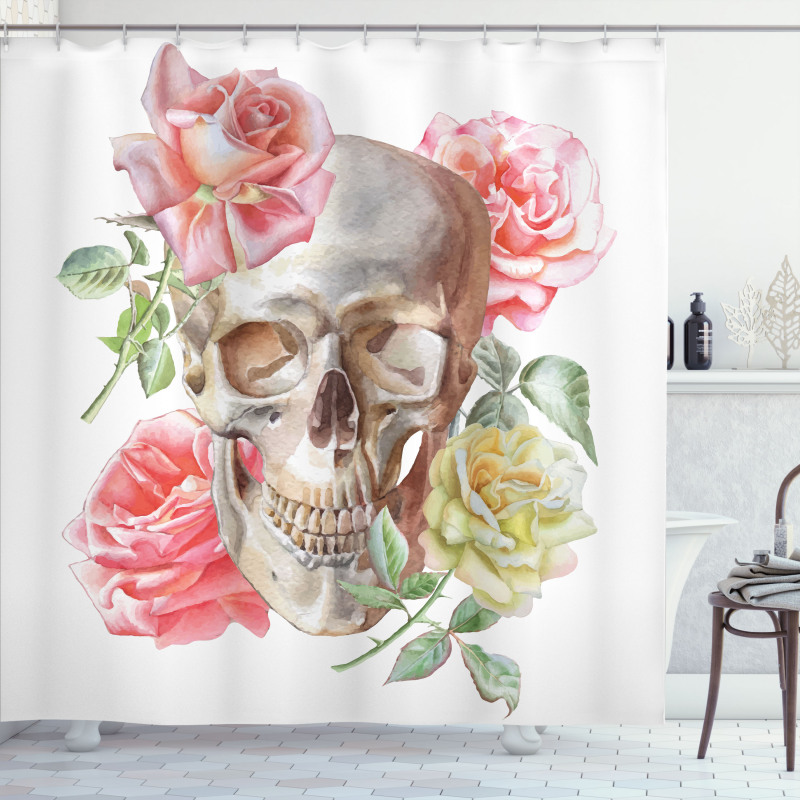 Tender Bloom Skull Shower Curtain