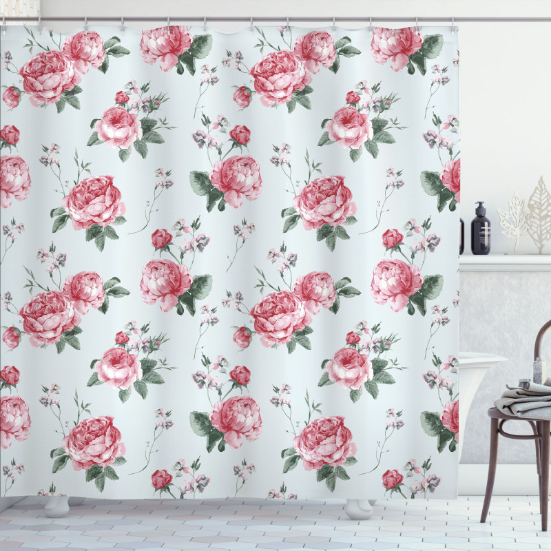 Pink Blossom English Flora Shower Curtain