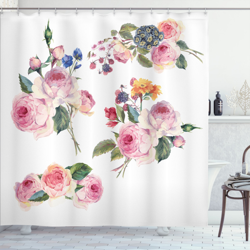 English Wild Roses Bouquet Shower Curtain