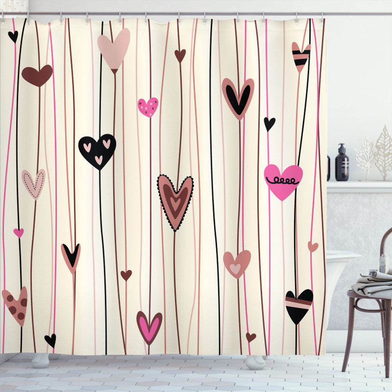 Heart Love Theme Shower Curtain