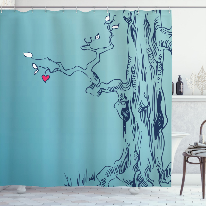 Tree with Hearts Leaves Shower Curtain