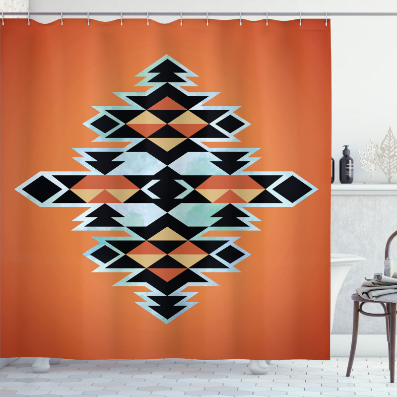 Etnik Duş Perdesi Geometrik Antik Tribal Desenli Çizgili Kilim