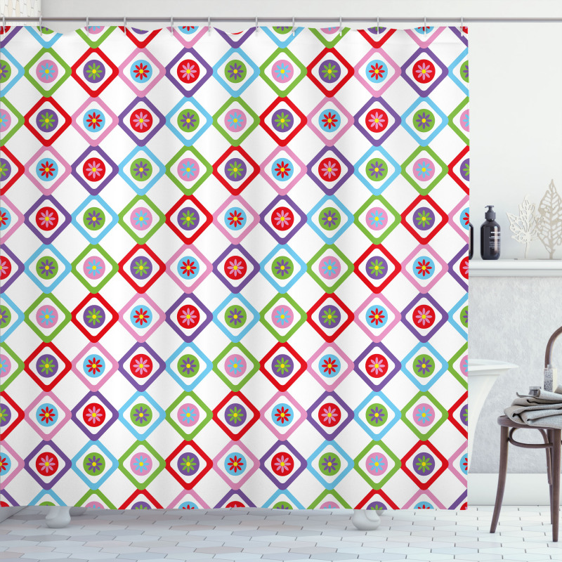Squares with Flowers Shower Curtain