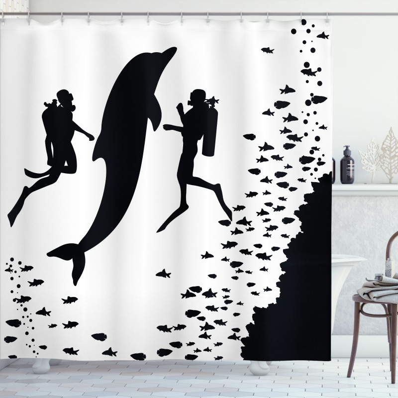 Scuba Divers Swimming Shower Curtain