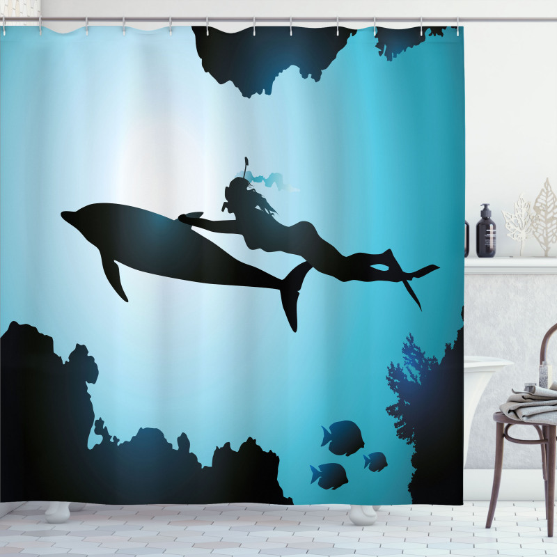 Diver Girl with Dolphin Shower Curtain