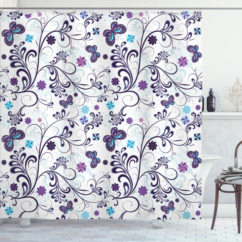 Butterflies and Swirls Shower Curtain