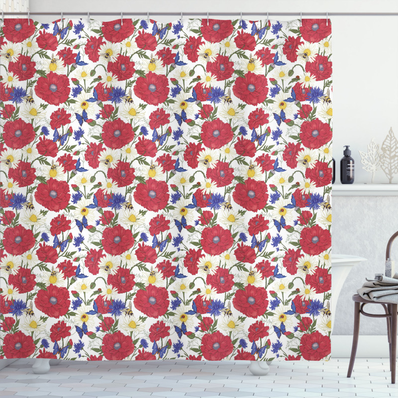 Blooming Red Poppies Shower Curtain