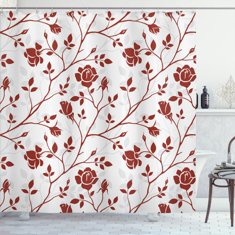 Monochrome Rose Leaves Shower Curtain