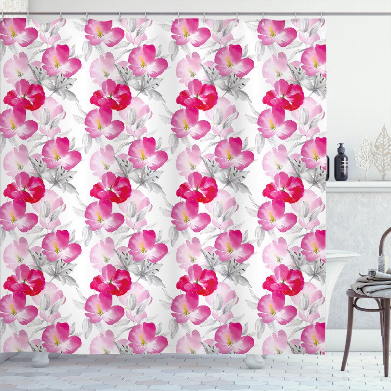 Watercolor Poppy Romance Shower Curtain