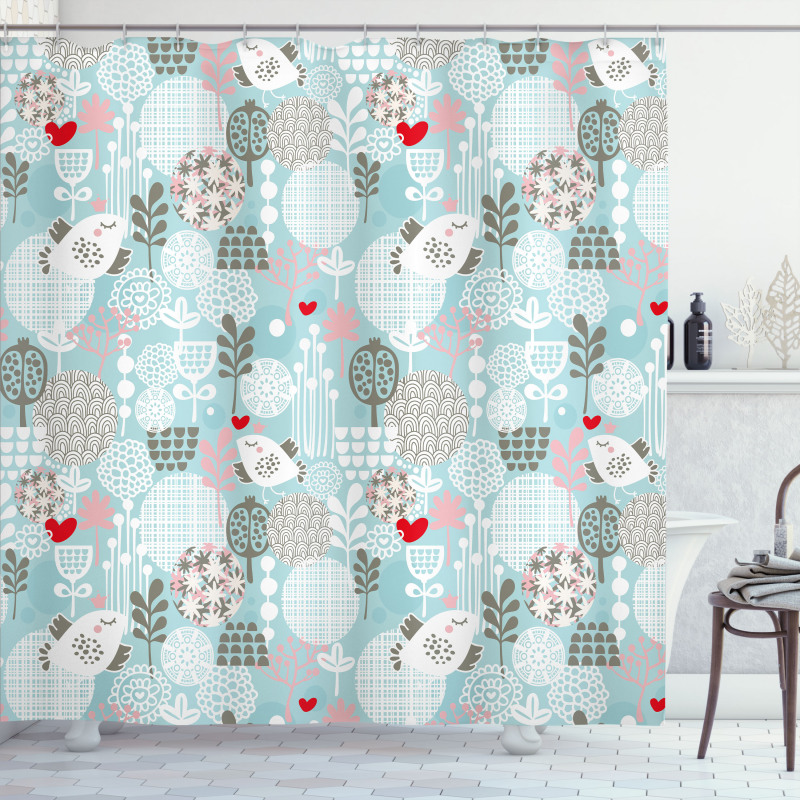 Valentines Birds Shower Curtain