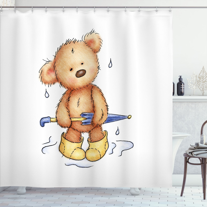 Teddy Bear Rain Umbrella Shower Curtain