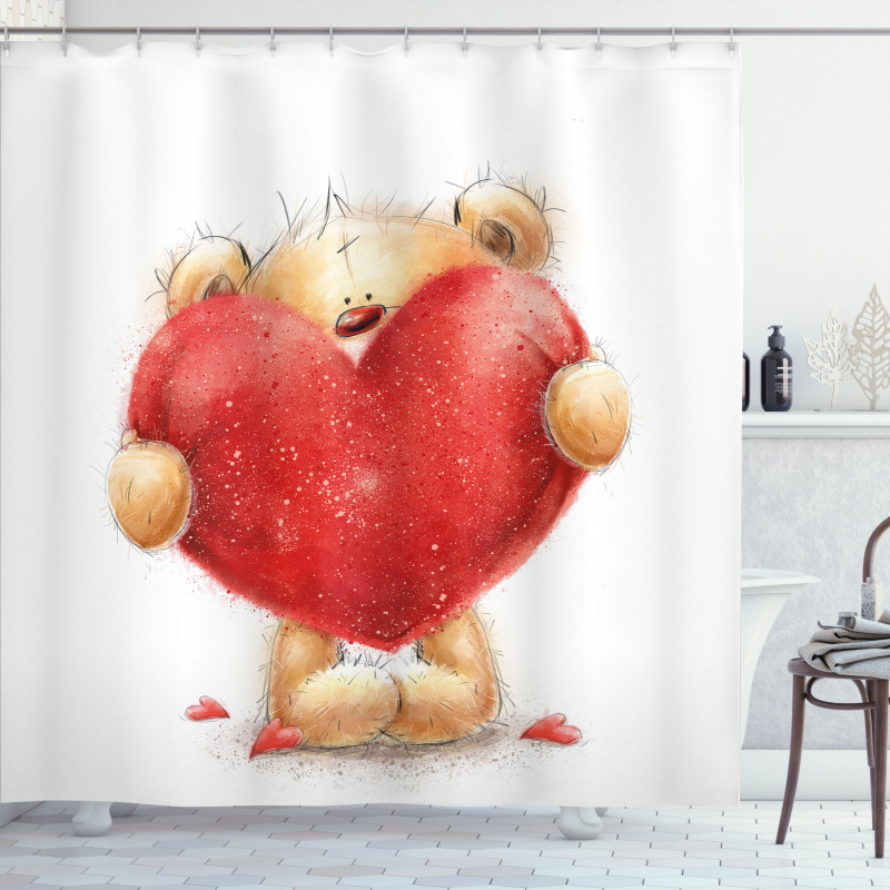 Romantic Mascot Red Heart Shower Curtain