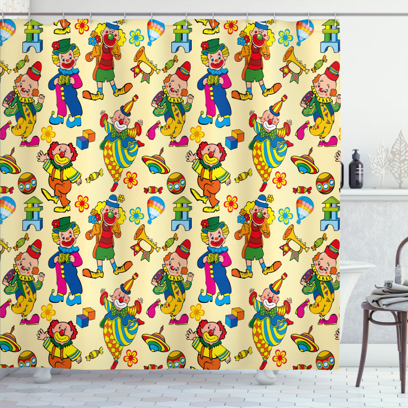 Funny Cartoonish Clowns Shower Curtain