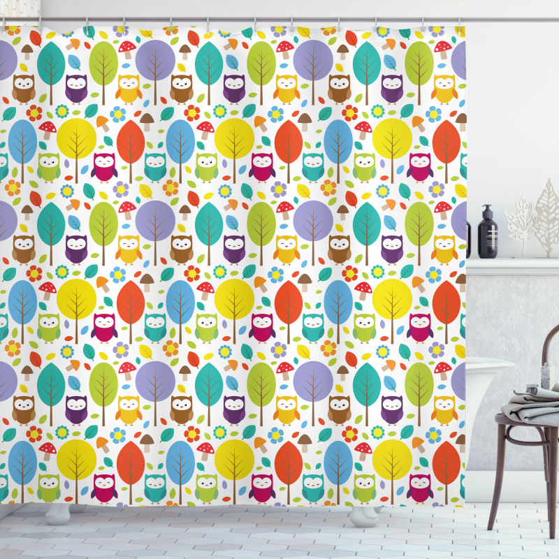 Colorful Forest Owls Shower Curtain