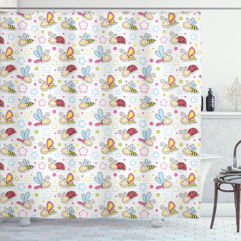 Flower Dragonfly Bugs Shower Curtain