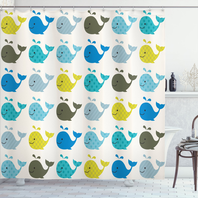 Colorful Whales Animals Shower Curtain