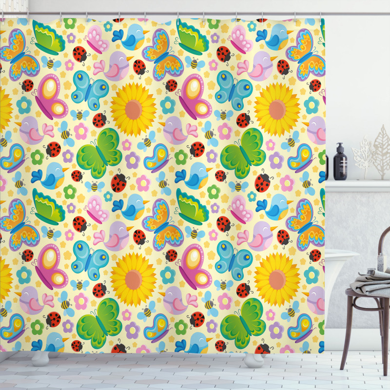 Spring Flowers Bugs Shower Curtain